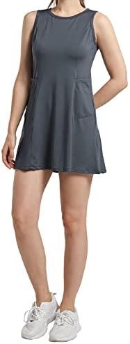 Алвон Плетиран тениски фустан голф фустани изградени во шорцеви со џебови Атлетски фустан без ракави 2 во 1 Активен тренинг