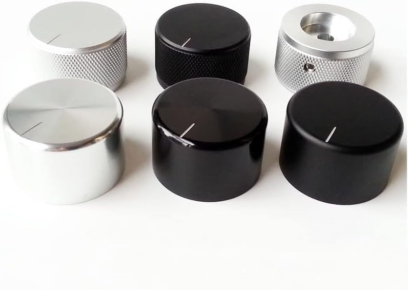 Ydeleks 1pc 35x22mm црна knurl цврста алуминиумска копче за јачина на копчиња за потенциометар за засилувач за звучникот на засилувачот 6мм