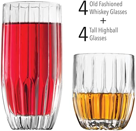 Godinger Чаши За Пиење Во Собата, Highball Чаши За Пиење и Виски Очила, 8pc Barware Сет, Високи Стаклени Чаши, Вода Очила , Коктел Очила-4
