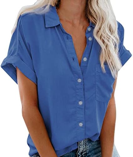 Женска Есенска Летна Блуза Мека Удобна Облека Копче Со Кратки Ракави Надолу Основна Врвна Кошула ЗА Дами 2G 2G