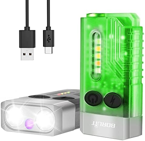 Boruit v10 LED мала моќна EDC Flashlight со 365Nm UV црвена зелена сина светлина, супер светла 1000 LM USB USB C полнење мини