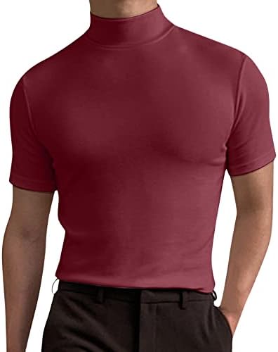 Xxbr 2023 Нови мажи пролет и лето цврсти кошули кошули висока јака од јака кратки ракави врвови маица јога врвови мажи мажи