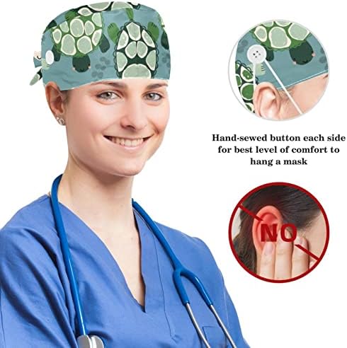 Muooum Medical Caps Прилагодливо работно капаче со копчиња и лак за коса, слатка симпатична кактус шарена шема