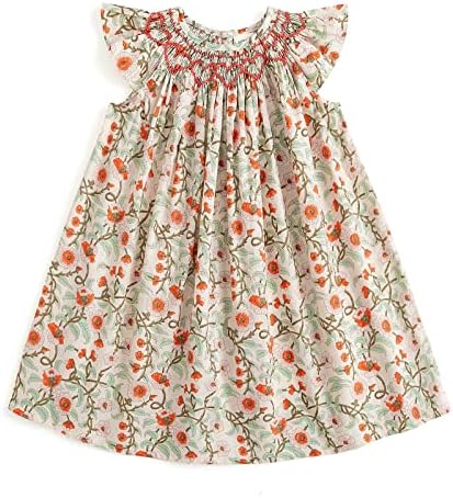 Simplee Kids Baby Girls Casual Fasure Toddler Smocking фустан цветно печатење за печатење за пролетно лето 1-6 години