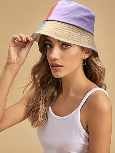 NLCAC корпа капа за женски сонце, трендовски блок во боја, памук корпа за плажа, летна сончева заштита за заштита, додатоци за додатоци