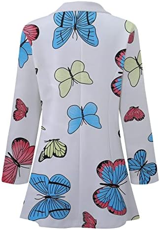 Pub Fancy Blazer жени пролет со долг ракав Отворен полиестер за надворешна облека, лапел, ветерно цвеќе тенок фит палта