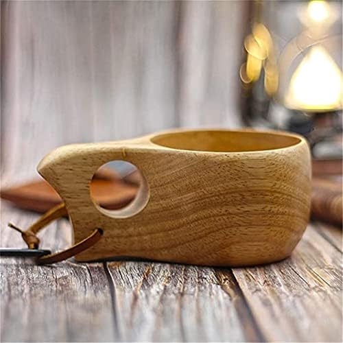 Рачно изработени дрвени чаши, нордиска преносна традиционална кригла со кафе со кожна лента, природно дрво кригла за пешачење за домашно