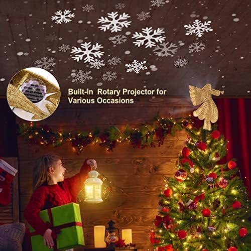 Топер за Божиќно Ангелско Дрво Со Вградени ЛЕД Светла За Проектор За Снегулки Издлабени Врвот На Дрвото Пентаграм Со Позлатени Спангли Приклучок