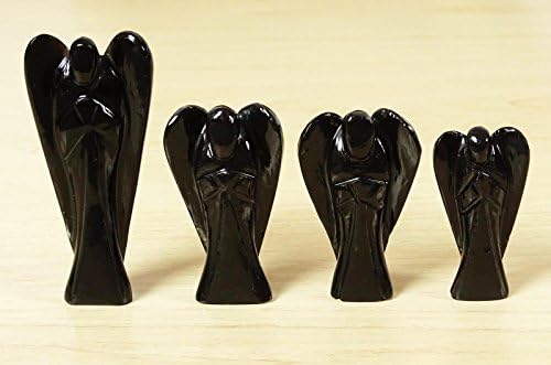 Reikiera by Conchshell Hand Ressated Pocket Crystal Guardian Guardian Black Obsidian Angel Hualing Reiki Figurines Статуа со подарок кутија- Изберете