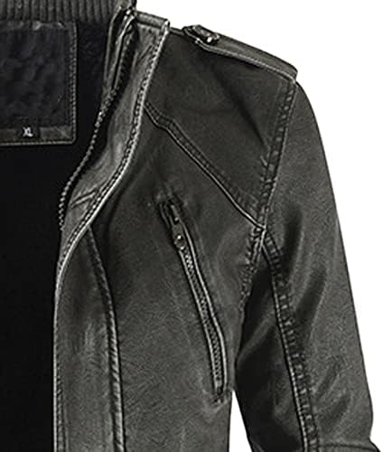 Xxbr PU кожни јакни за мажи, зимски патент гроздобер моторцикл моторцикл палто ретро обичен ветерница со појас