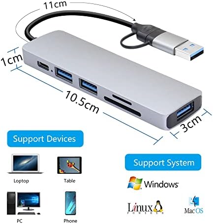 RIEYOCA USB C &засилувач; USB Мултипорт Центар, 2 во 1 USB C ДО USB 3.0 Hub Адаптер, со 3 USB Порти, SD &засилувач; Tf Читач, 5V USB C