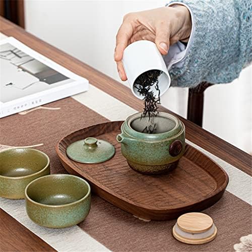 ZLXDP Кинески преносен чај постави керамика 1 тенџере 2 чаши Патувајте чај постави чаши за складирање торба за складирање постави