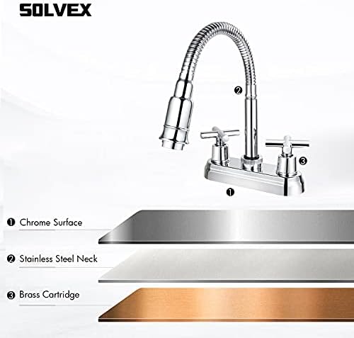 Solvex 2 рачка тапа за бања 4 инчи центри за бања мијалник, 3 дупки со тапа за бања хром, тапа за вртливата плука, тапа за бања со бања со палуба