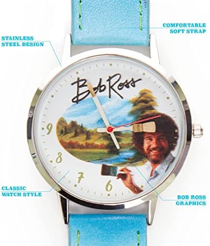 Mighty Mojo Bob Ross Watch - Analog Collectors Watch - официјално лиценциран - часовник од не'рѓосувачки челик - Ретро милениуми на поп