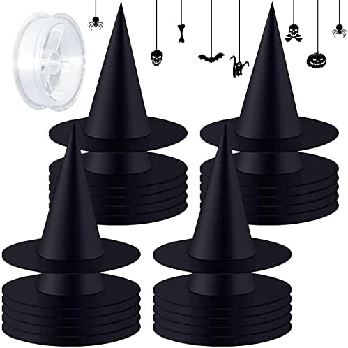 Зедекс Ноќта на вештерките што висат украси црна капа на вештерки со 98 стапки јаже додаток за костуми за декор за забава за Ноќта на вештерките