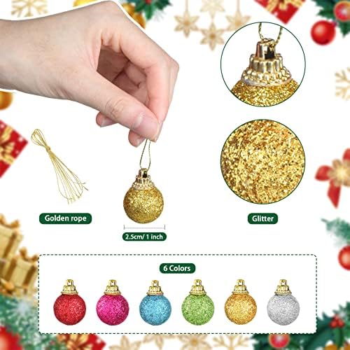 36 парчиња мини сјајни топки Божиќни украси, 1 инч со повеќебојни топка од пена виси декор Мини украси за новогодишни украси за украси за мали