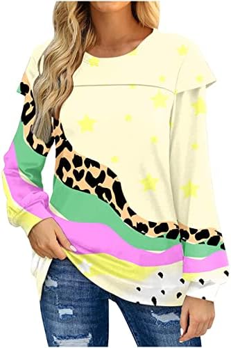 Флејринг кошули за жени леопард боја шарена туника со врвен капаче за ракав летни врвови, облечени дами долги туники