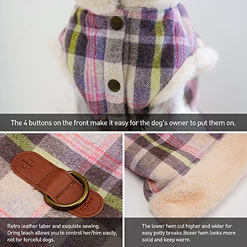 Ispet карирано куче зимско палто, руно наредено куче топла јакна со поводник прстен - ладно време миленичиња палто од британски стил