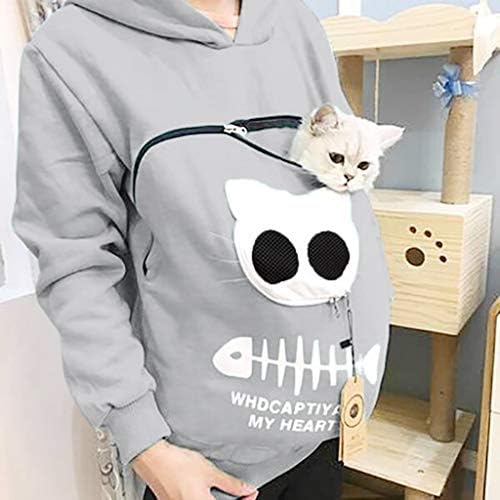 Ceangrtro Cat Hoodie for Women Pet Carrier Hoodie Hoodie Print Cat Hoodie Paute Pet Cog Dog Coug Sweatshirt за жени дуксери