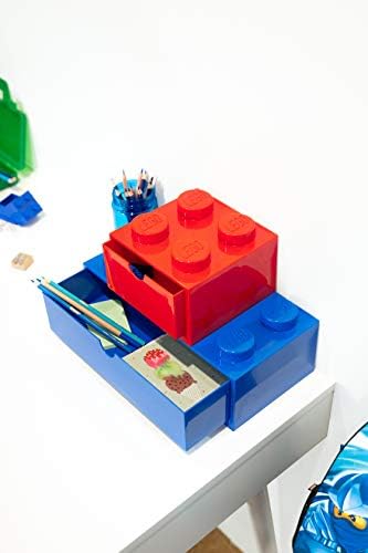 Соба Копенхаген Лего Складирање тули 4 фиока за биро, кутија за складирање со таблети со 4-студенти, 6,2 x 6,2 x 4,4 во, црвено