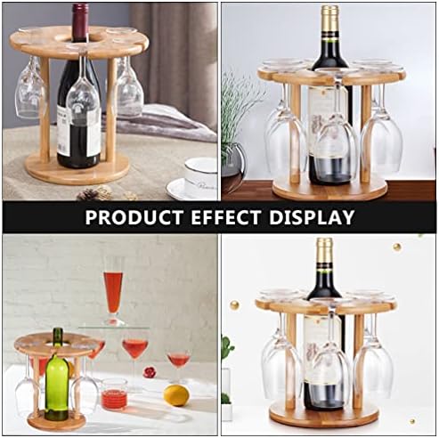 Valiclud Home Decor Countertop Вино стаклен држач за решетки за 6 чаши за вино 1 парчиња таблета со шише дрвени вина шише држач за вино за