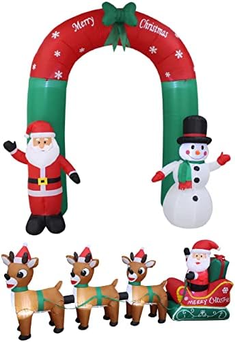 Два божиќни украси за украси, вклучуваат 8 нозе високи надуени санта и снежен човек на снежен човек, и 8 стапала долги надувување Дедо Мраз на