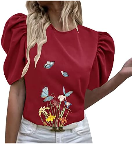 lcepcy цветни печатени мафини за ракави за ракави за жени екипаж лабава графички маички 2023 летни трендовски работи кошули