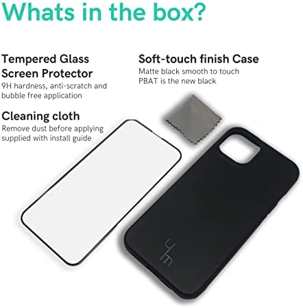 Caseym iPhone 14 Pro Биоразградлив телефонски случај и пакет за заштитник на екранот - Еко -свесна телефонска заштита - мат црна боја