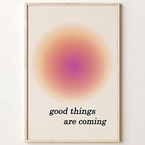 Постери за аура за естетски позитивни постери во соба Добри работи доаѓаат во wallидна уметност минималистичка шарена отпечатоци од виолетова