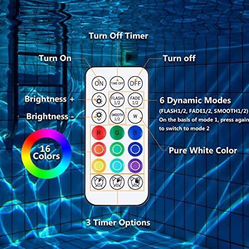 LYLMLE LED LED светла за базен, 5,9 RGBW потопливи LED светла со далечински управувачи, трчајте до 40 часа, целосни водоотпорни магнетни