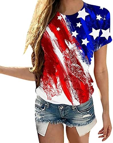 4 -ти јули кошули жени 2023 летни празници врвови на американските кошули на Денот на независноста САД со знамето на знамето ленти со печатени