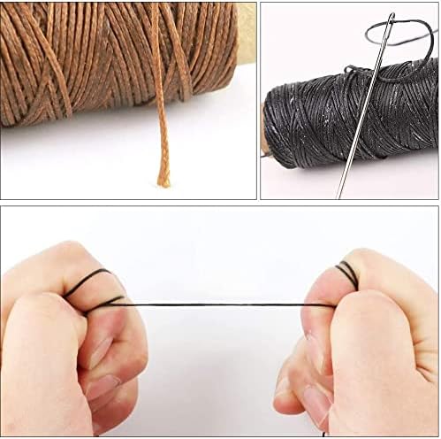 Кожен занаетчиски комплет за шиење Кожа за шиење восочна нишка со игли за ватирање на рацете и шиење AWL за поправка на кожа за почетници -
