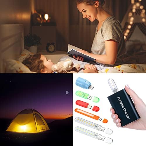 PATIKIL USB Ноќно Светло, 6 Пакет Пренослив Приклучок Мини LED Светилка Стап со 3 Монистра 8 Мониста За Домашен Декор Читање Кампување