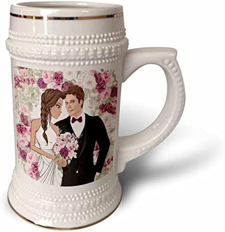 3дроза Невеста и Младоженец Со Виолетови Ботанички Акценти За Денот На Венчавката - 22оз Штајн Кригла