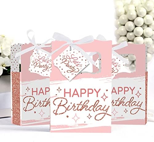 Голема точка на среќа розово розово злато роденден - кутии за фаворизирање на среќната роденденска забава - сет од 12
