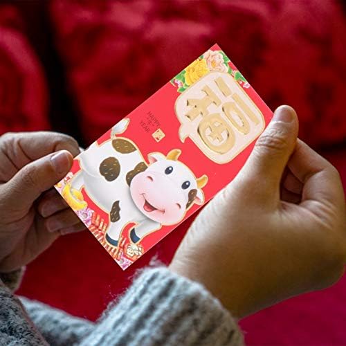 ПРЕДИЗУМ Свадбени Пликови 60 парчиња Кинески Црвени Пликови Хороскопски Вол Шема Среќни Пари Пликови За Подароци Пакети Кинеска Нова Година