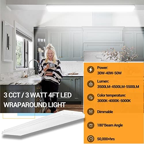 FaithSail Dimmable 4FT LED Wraparound, 4 Foot LED Light Fixture with 3 Watt/3 Lumen/3 CCT, 30W/40W/50W, 3500lm/4500lm/5500lm,