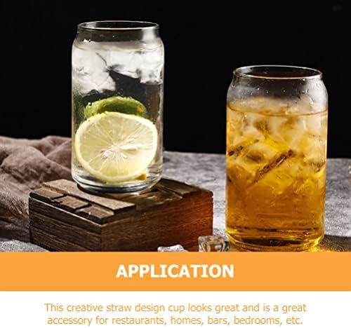 Луксузни Проѕирни Чаши Проѕирни Чаши За Пиво Во Облик На Облик: 2 Комплети Чисти Чаши За Пиење Стакло Со Сламки Дрвени Капаци
