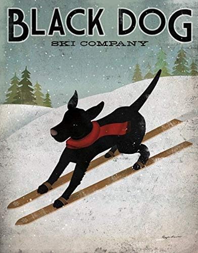 Слика педалер црно кучиња скијачки рајан фаулер скијачки знак за кучиња лабораторија за печатење постер 12x12