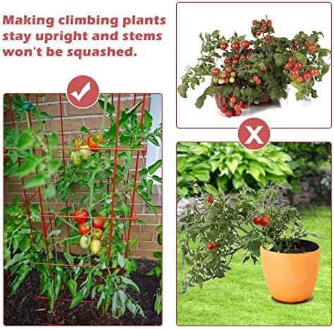 Преклопување на кафез од домати, 4 пакувања со тешки плоштади од домати кафези PVC обложени челични градинарски растенија за поддршка на