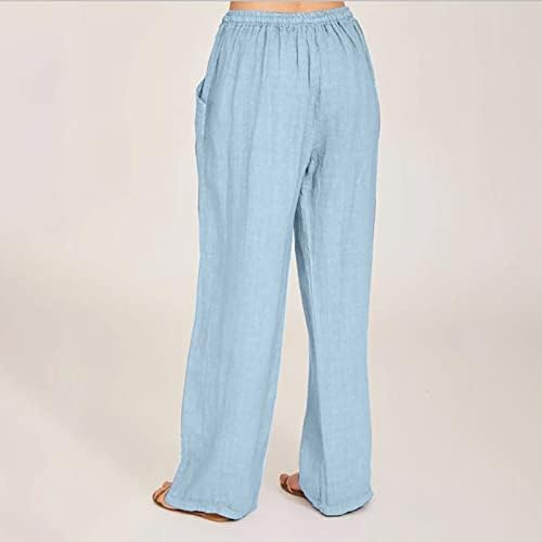Lcepcy широки панталони за постелнина за нозе, женски влечење на половината, лабави обични панталони удобни лесни за дишење со џебови