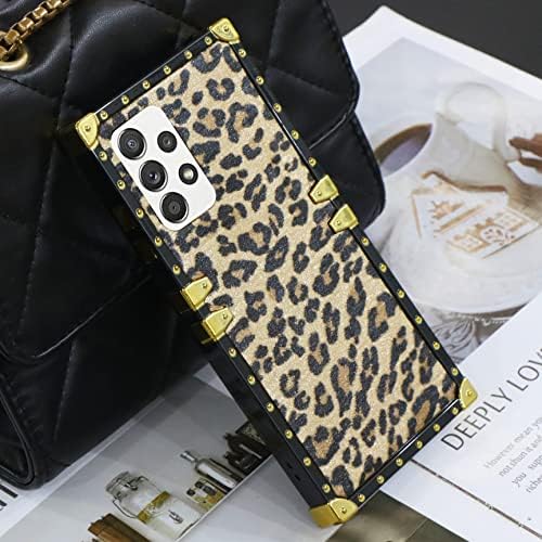 Heromiracle компатибилен со Samsung Galaxy A52 5G Case Leopard Square Edge Trunk Luxury Women Women The Телефонски корица на правоаголник
