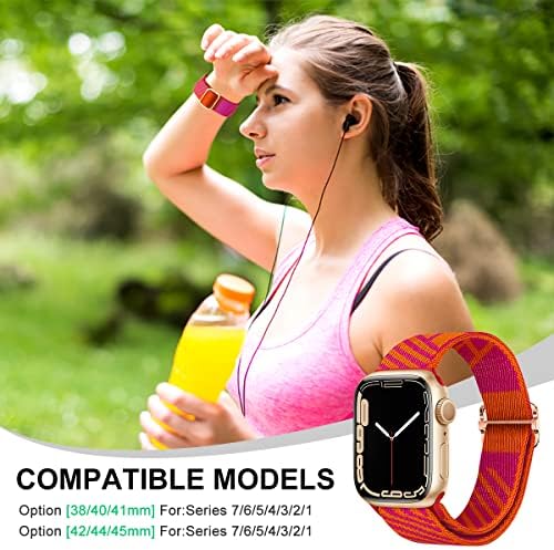Модни затегнати најлонски ленти компатибилни со Apple Watch 38 40 41 42 44 45mm, спортски прилагодлив плетенка соло јамка Еластични зглобови за