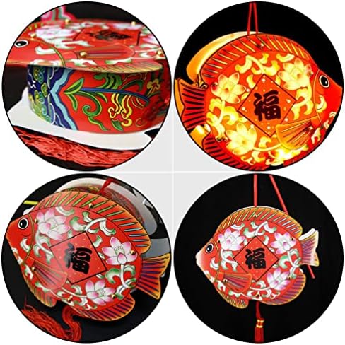 Вакауто кинески фенери за хартија Фу лик во форма на риба рачно новогодишно фенери за хартија осветли играчки за кинески пролетни фестивалски