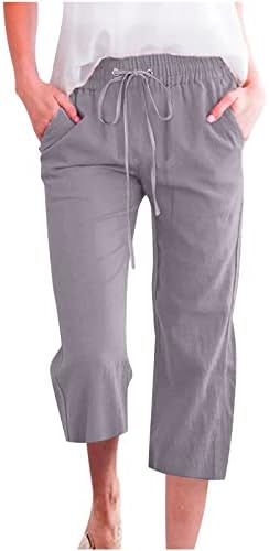 Женски 2023 Модни Капри Панталони Памучни Ленени Меки Џогери Високоеластичен Струк Директно Панталони За Пот Обични Лабави Панталони