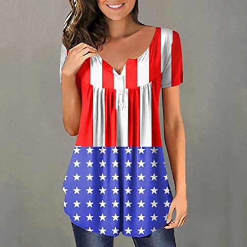 4-ти јули САД знаме Туники за жени стомачни криење маички лето летен празник за кратки ракави со кратки ракави нагоре, нагоре, блузи на вратот