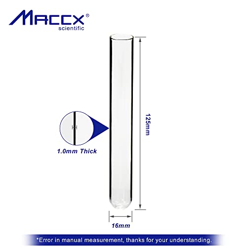 Maccx 14ml Цврсто стакло за стакло, 16x125mm, пакет од 50, материјал од боросиликат, TTG014-050