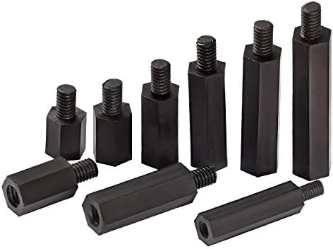 Завртки 100 парчиња M2 црна најлонска распрскувач на машки женски пластични завртки за столб за матична плоча PCB M25/6/8/10/11/110/20+6