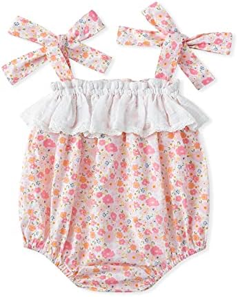 Simplee Kids Бебе девојче Облека цветна принт, рафлени ракави за каросериско копче, разгалено рабно летно облека од 2 пакувања од 2