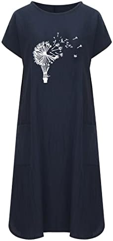 Nokmopo секси фустани за жени модни летни фустани за џеб печати со џеб со кратки ракави фустани женски фустани